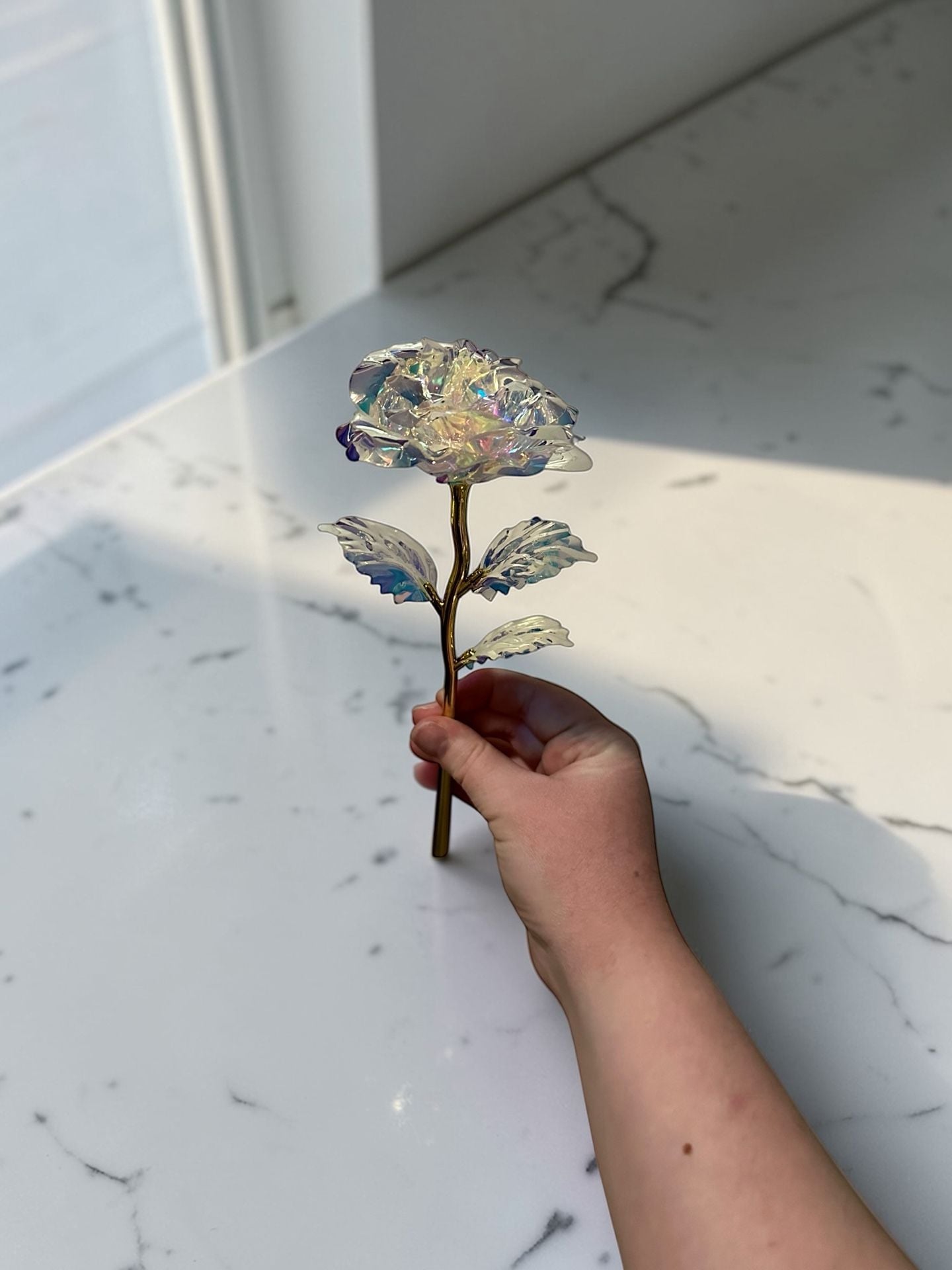 Galaxy Rose Artificial Flowers Bouquet Iridescent Crystal Roses with Gold Stems 7