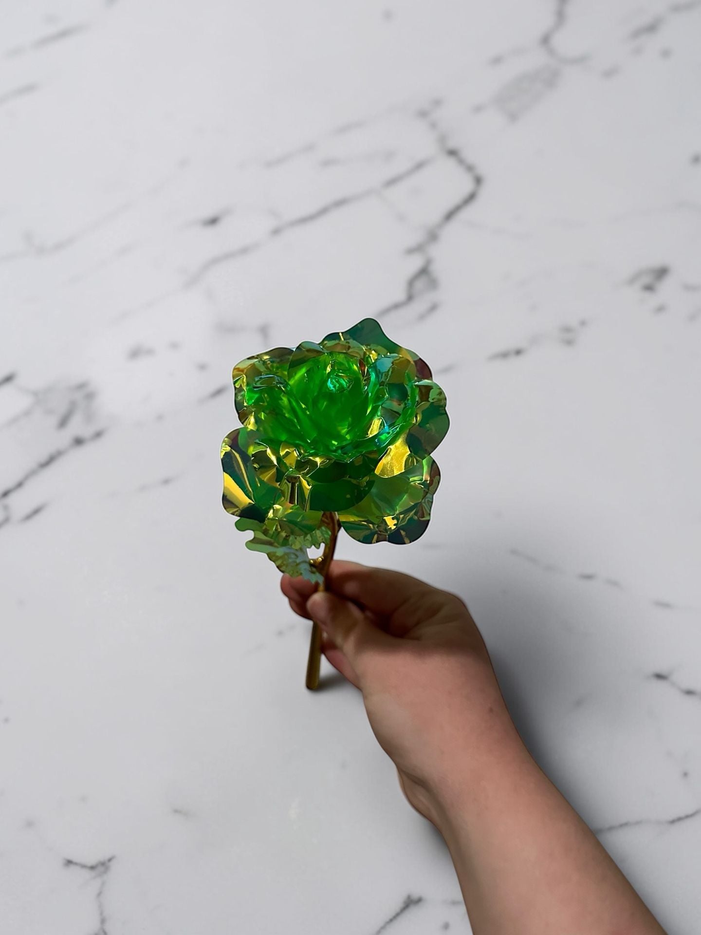 Galaxy Rose Artificial Flowers Bouquet Iridescent Crystal Roses with Gold Stems 8