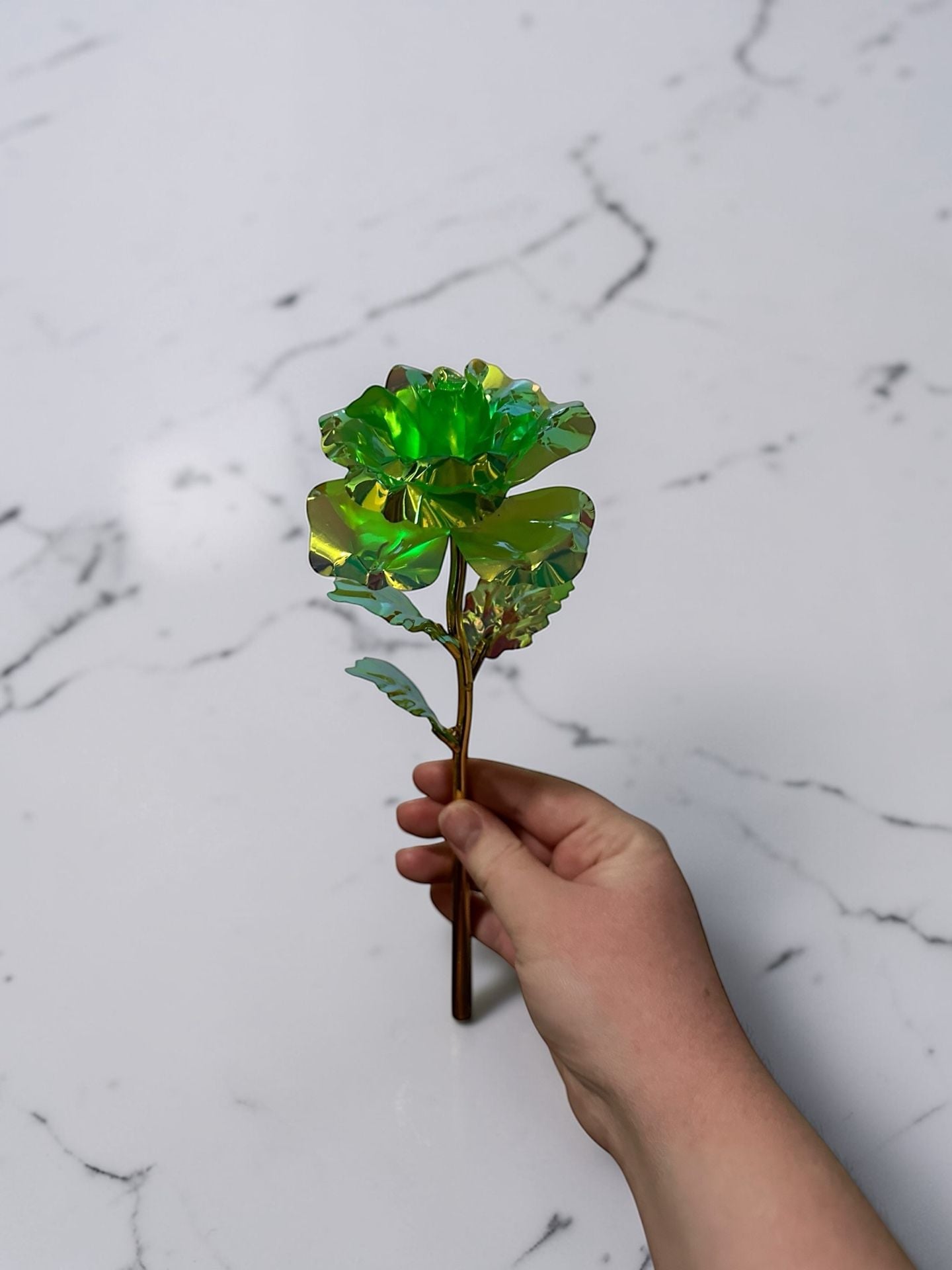 Galaxy Rose Artificial Flowers Bouquet Iridescent Crystal Roses with Gold Stems 9