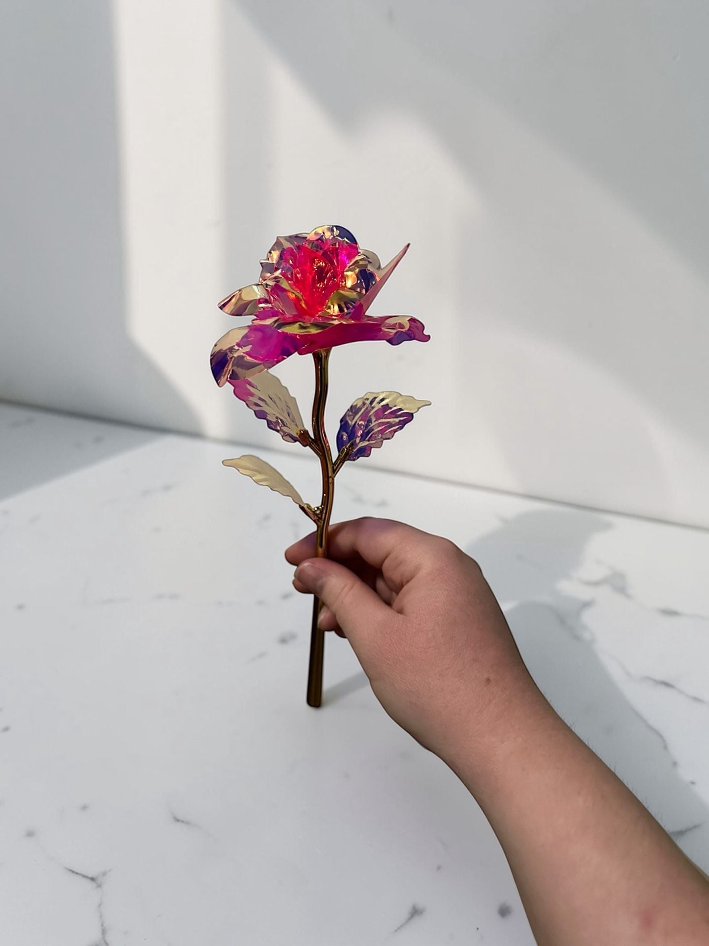 Galaxy Rose Artificial Flowers Bouquet Iridescent Crystal Roses with Gold Stems 12