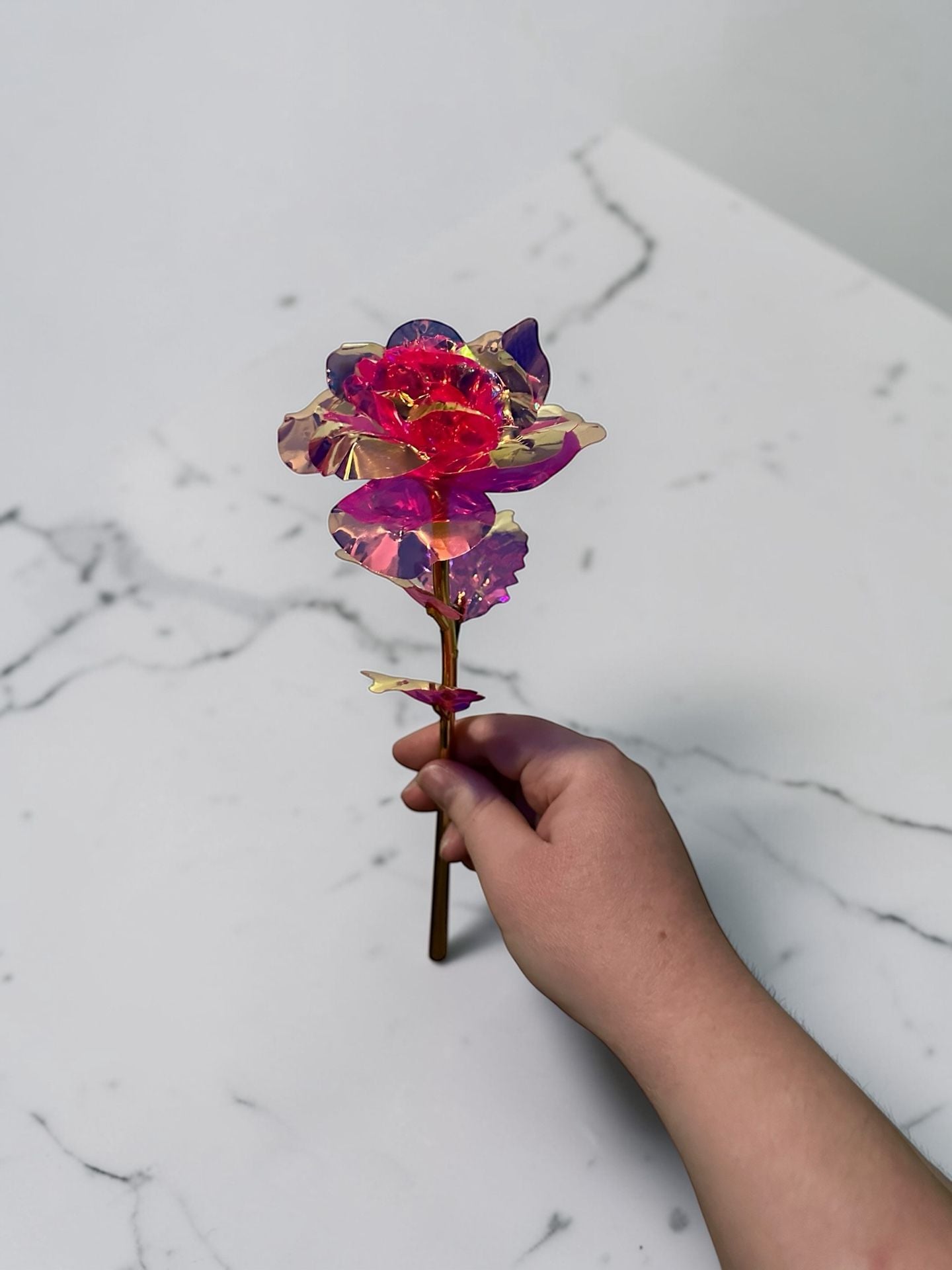 Galaxy Rose Artificial Flowers Bouquet Iridescent Crystal Roses with Gold Stems 13