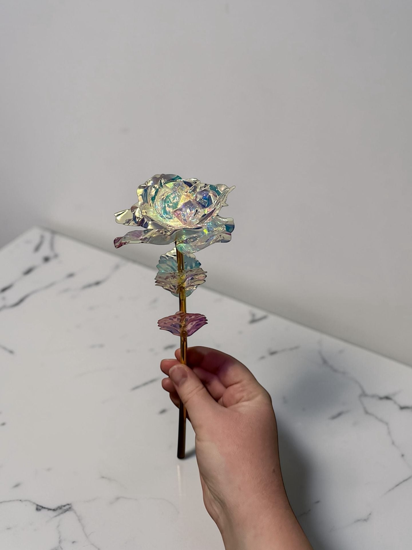 Galaxy Rose Artificial Flowers Bouquet Iridescent Crystal Roses with Gold Stems 15