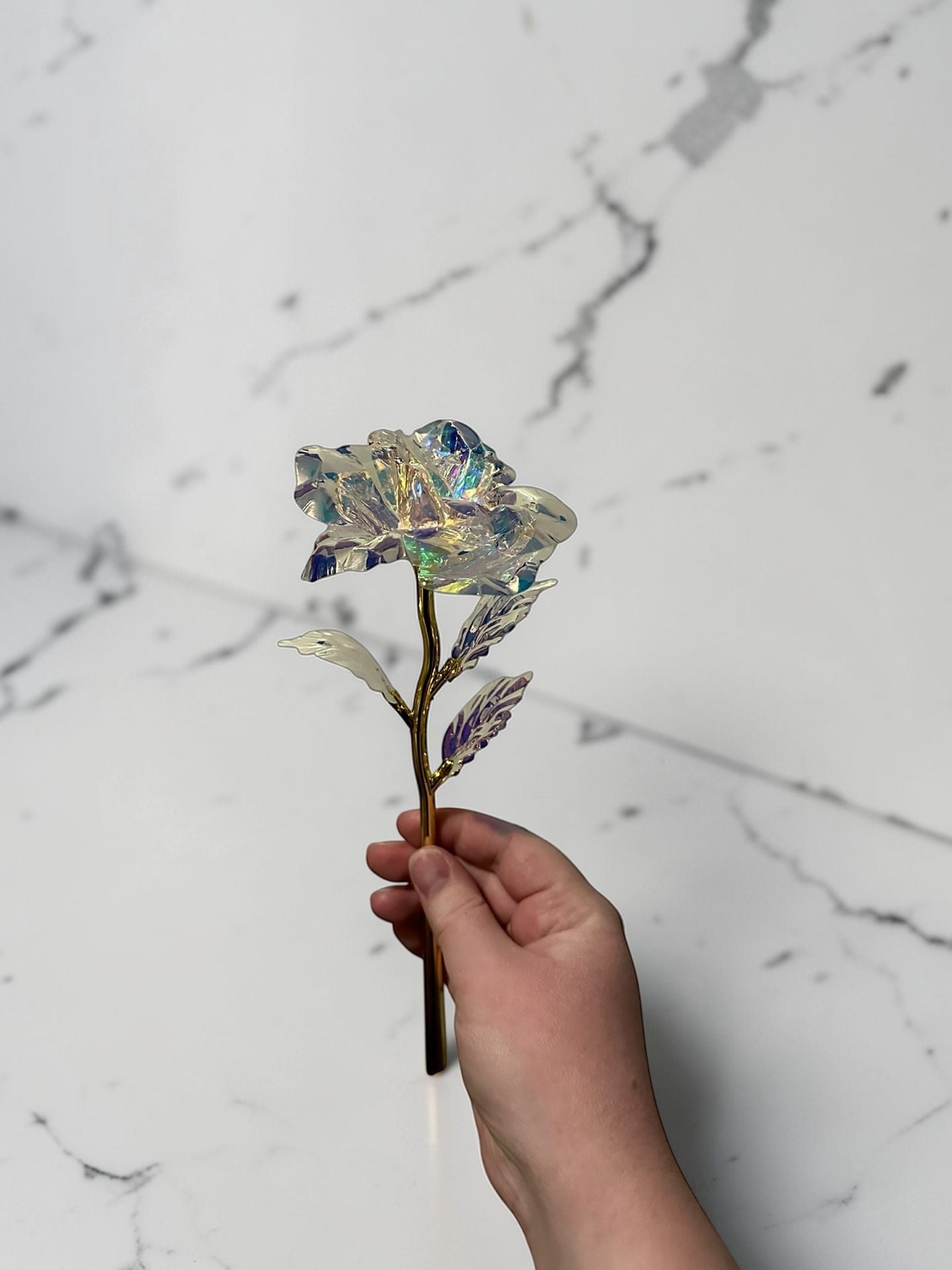 Galaxy Rose Artificial Flowers Bouquet Iridescent Crystal Roses with Gold Stems 16