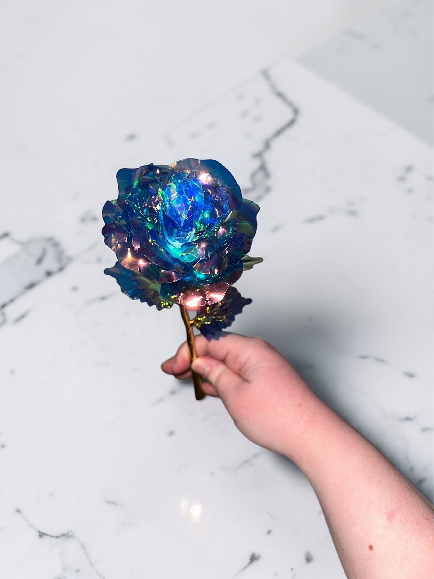 Galaxy Rose Artificial Flowers Bouquet Iridescent Crystal Roses with Gold Stems 17
