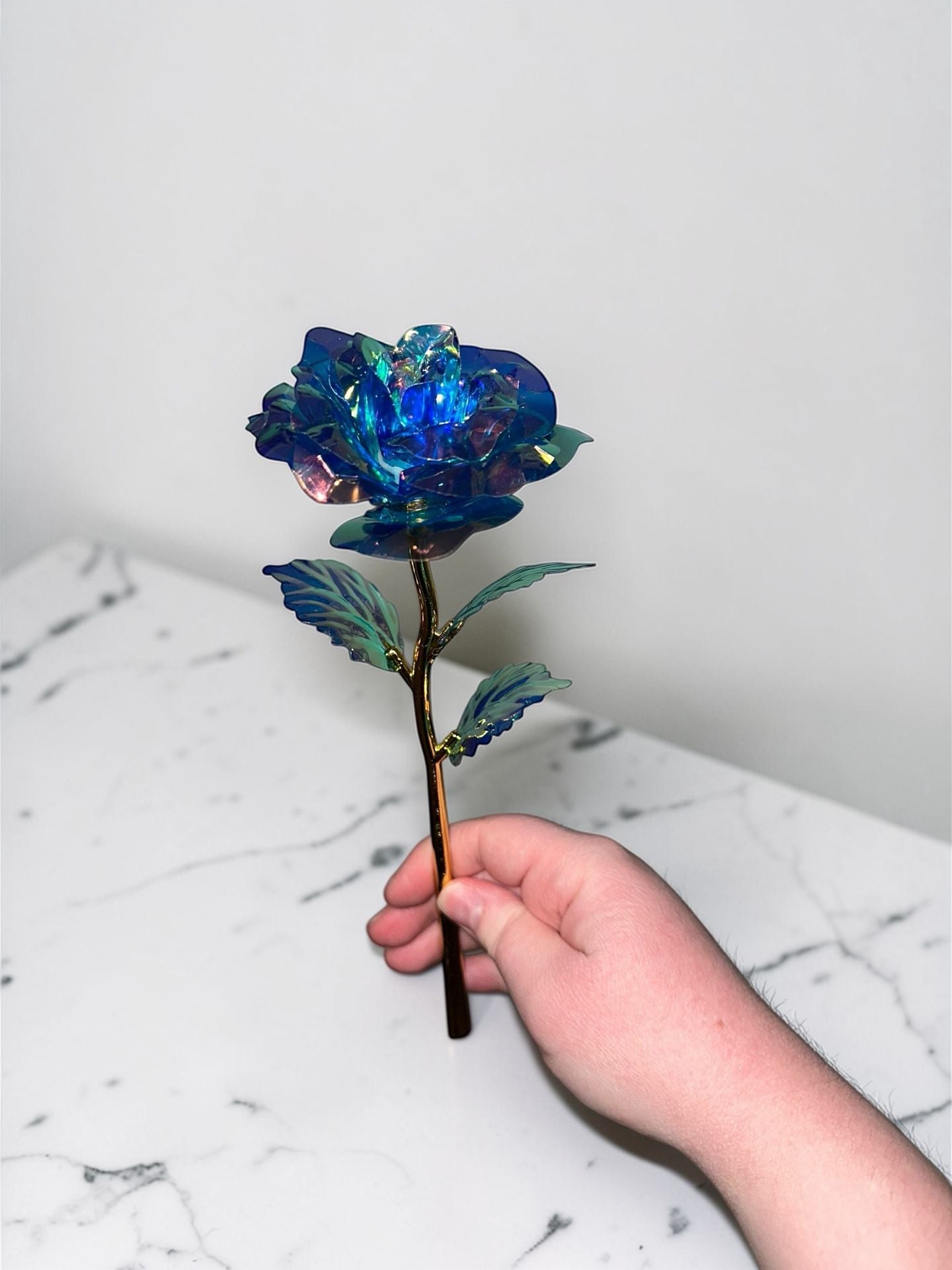 Galaxy Rose Artificial Flowers Bouquet Iridescent Crystal Roses with Gold Stems 18