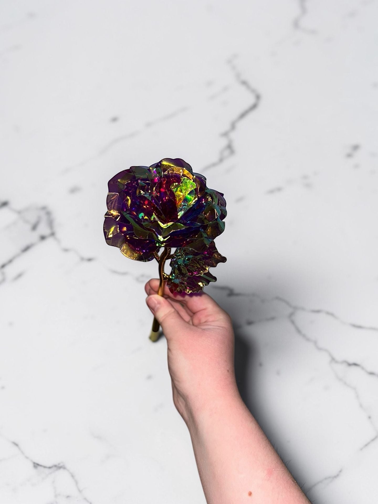 Galaxy Rose Artificial Flowers Bouquet Iridescent Crystal Roses with Gold Stems 19