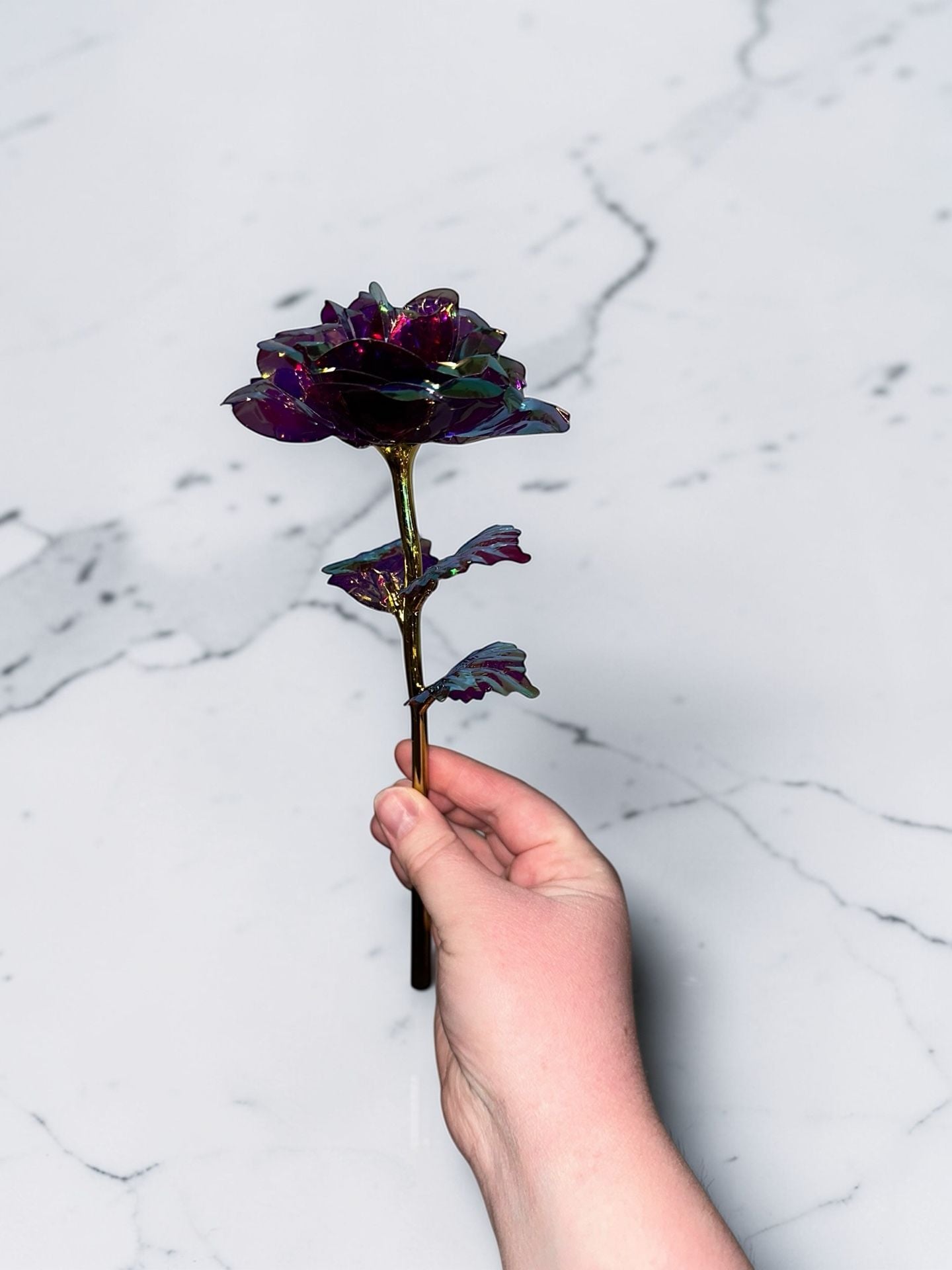 Galaxy Rose Artificial Flowers Bouquet Iridescent Crystal Roses with Gold Stems 20
