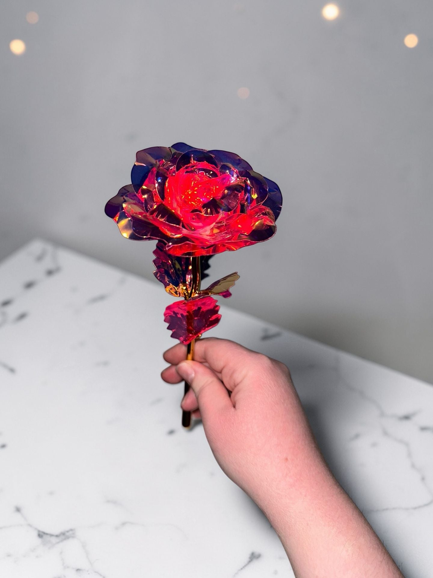 Galaxy Rose Artificial Flowers Bouquet Iridescent Crystal Roses with Gold Stems 22
