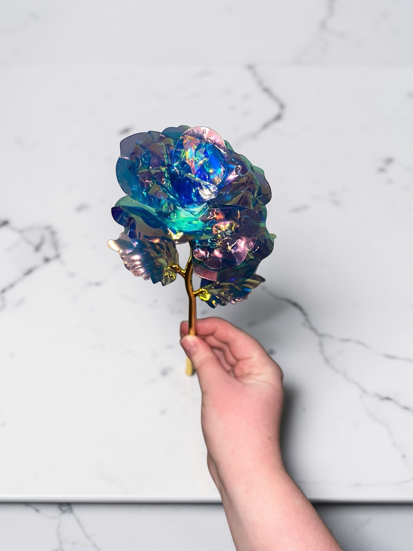 Galaxy Rose Artificial Flowers Bouquet Iridescent Crystal Roses with Gold Stems 24