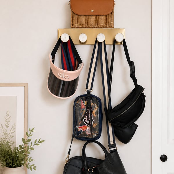 Threshold Brass and White Marble 4-Hook Wall Shelf Rack