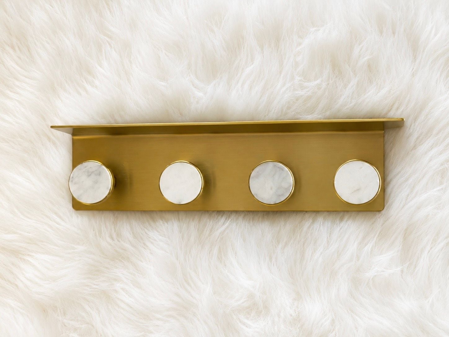 Threshold Brass and White Marble 4-Hook Wall Shelf Rack 2