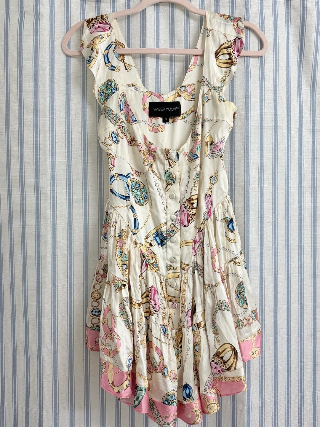 Vanessa Mooney The Elisabeth Romper Dress in Vintage Jewelry Scarf Print, Size S 2