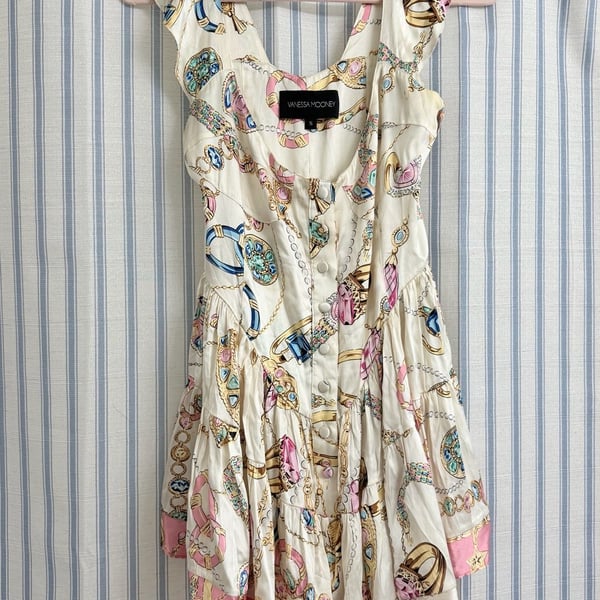 Vanessa Mooney The Elisabeth Romper Dress in Vintage Jewelry Scarf Print, Size S