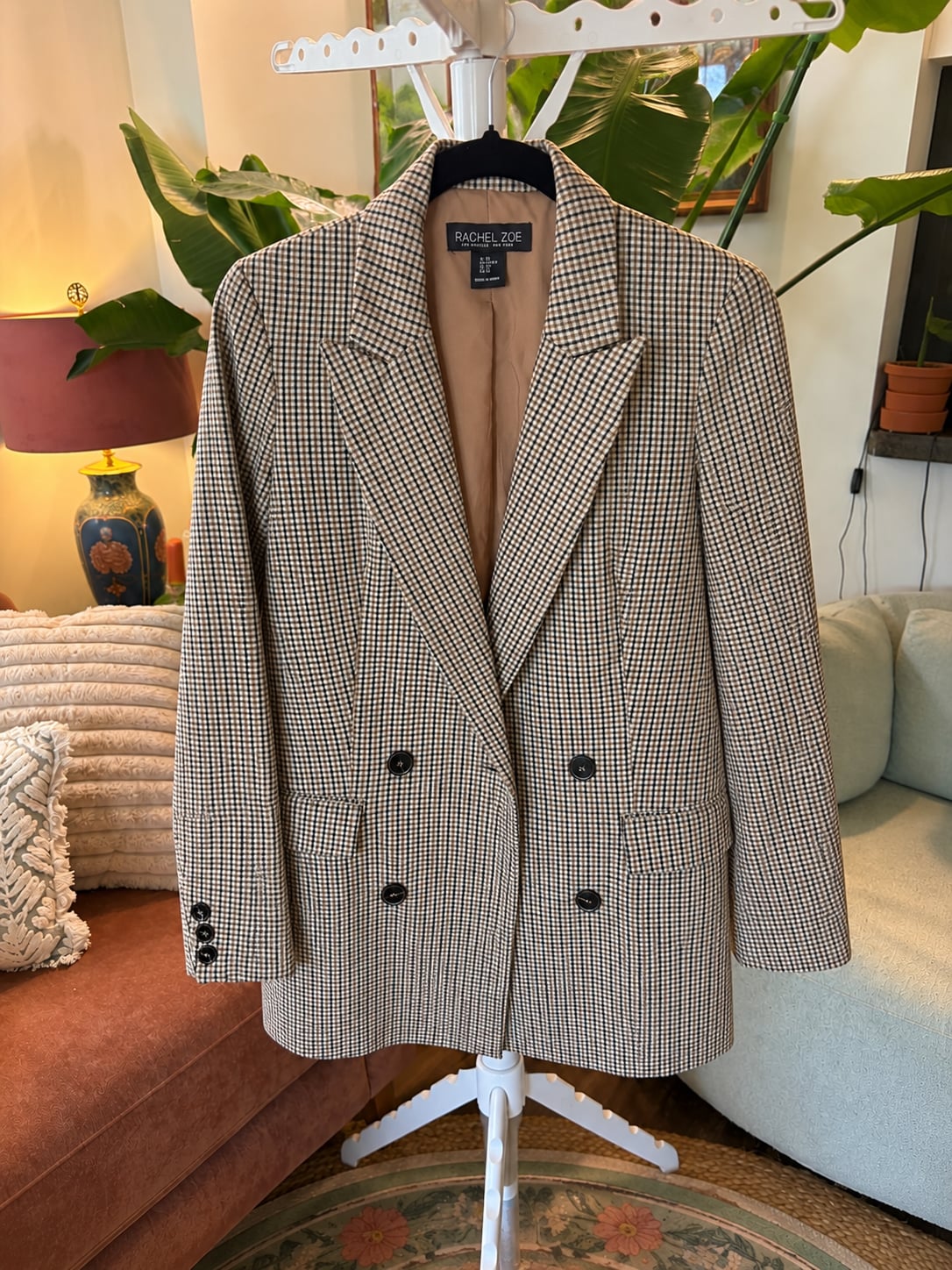 Rachel Zoe Los Angeles New York Double Breasted Plaid Blazer XS 2