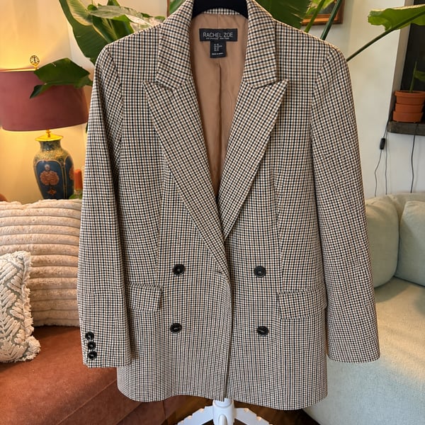 Rachel Zoe Los Angeles New York Double Breasted Plaid Blazer XS