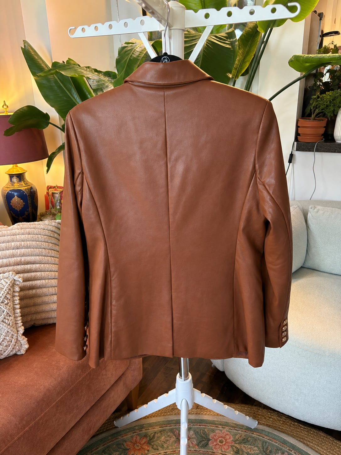 Rachel Zoe Faux Leather Brown Blazer Jacket with Gold Buttons Size M 3