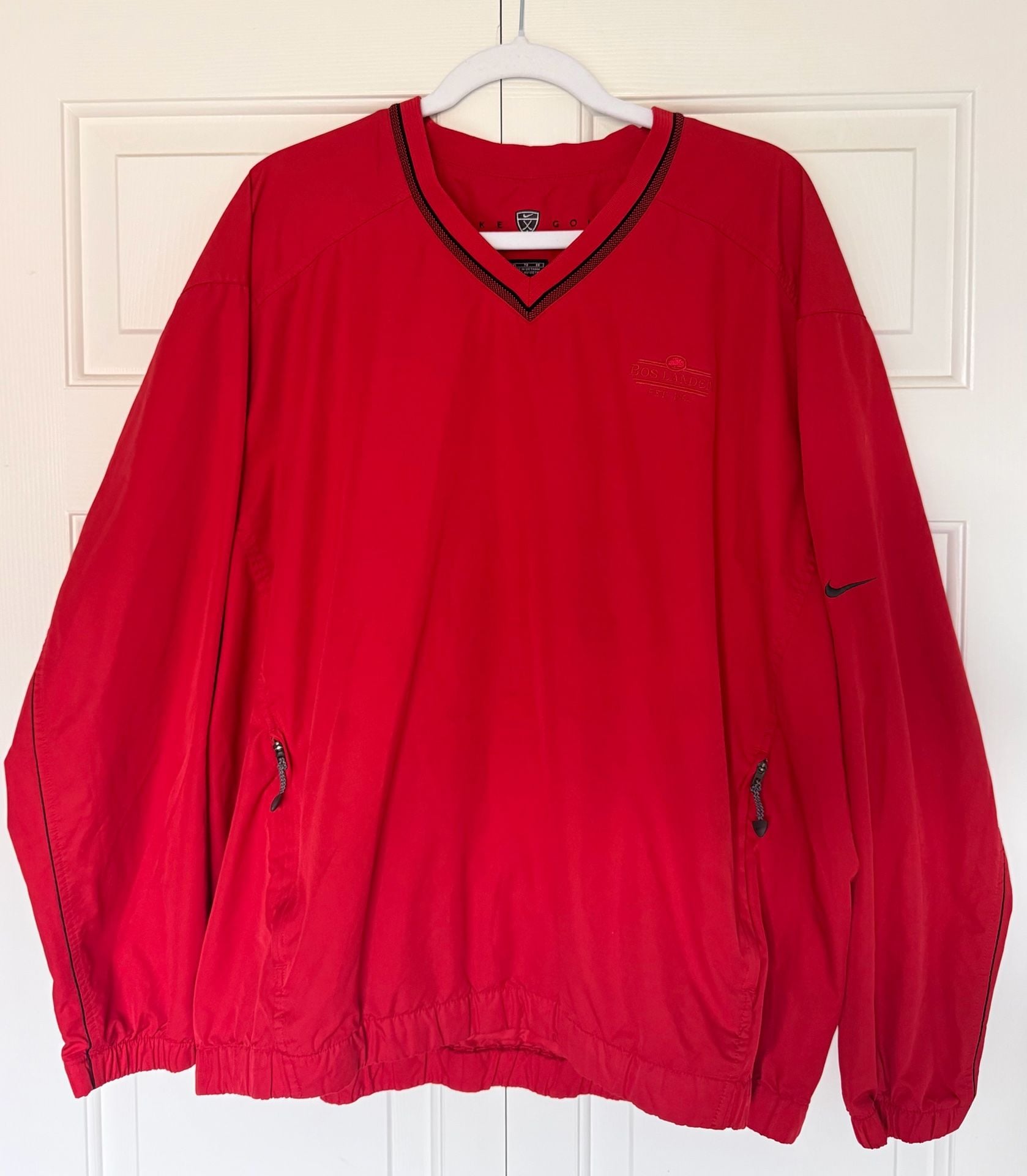 Nike Golf Clima-Fit Red V-Neck Pullover Windbreaker Jacket Bos Landen Mens XL 2
