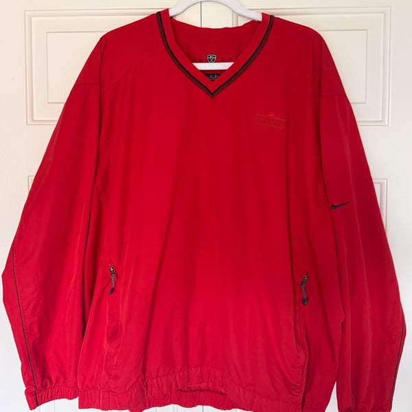 Nike Golf Clima-Fit Red V-Neck Pullover Windbreaker Jacket Bos Landen Mens XL