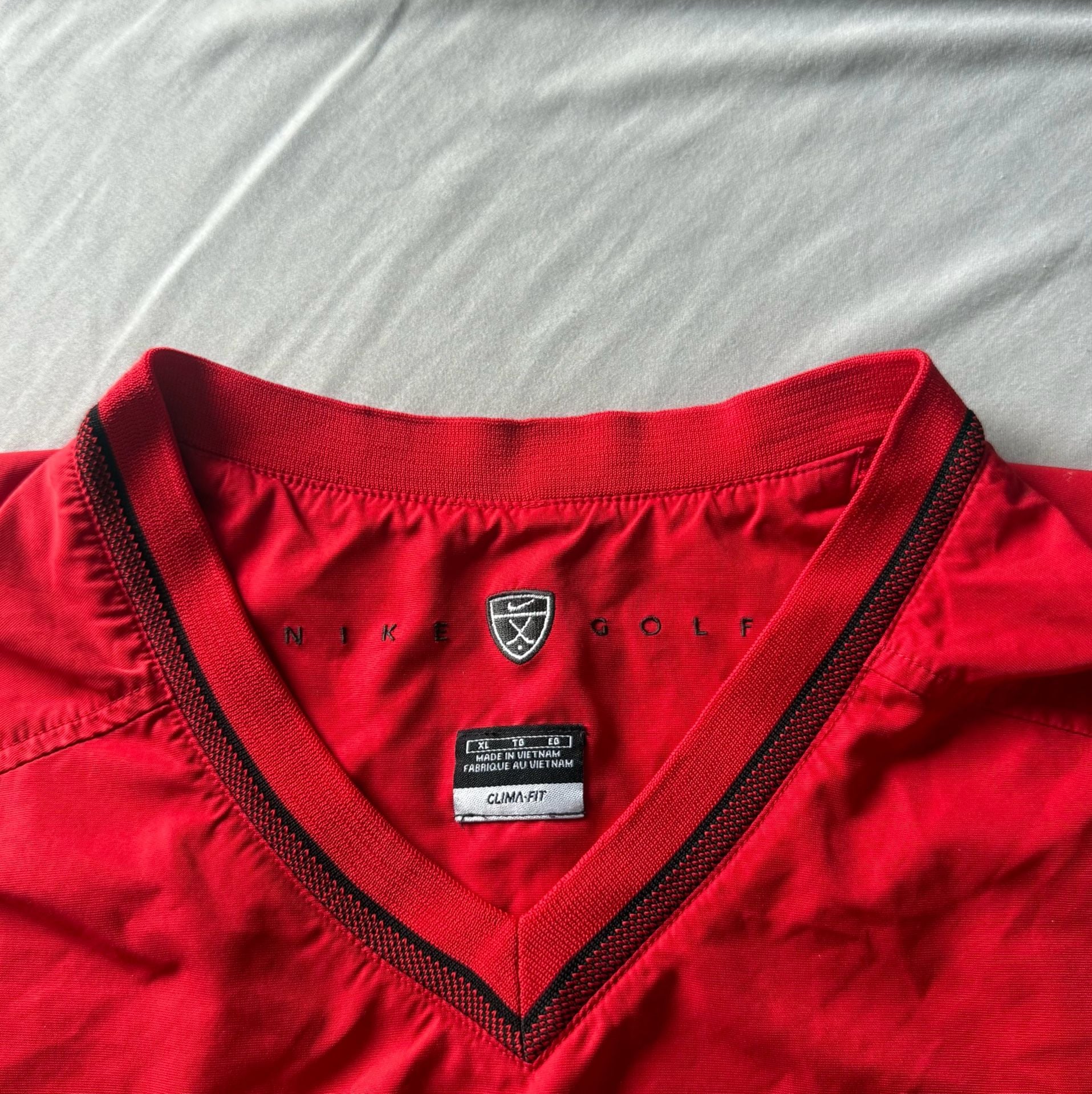 Nike Golf Clima-Fit Red V-Neck Pullover Windbreaker Jacket Bos Landen Mens XL 4