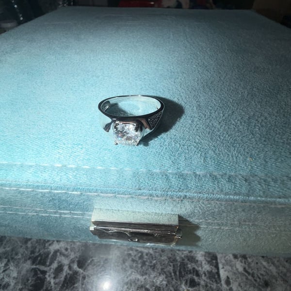 Men's Round Cut Moissanite Ring in 14K White Gold Plated Sterling Silver size 10
