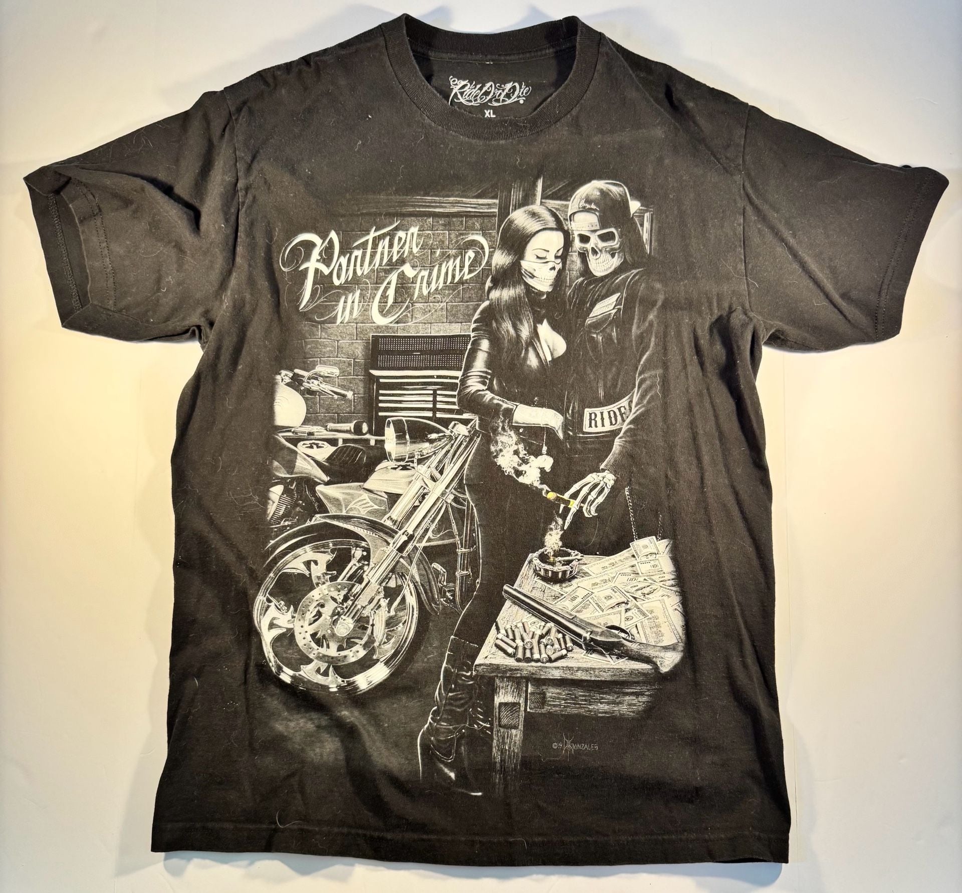 Ride or Die Partner in Crime Biker Graphic T-Shirt Black XL 2