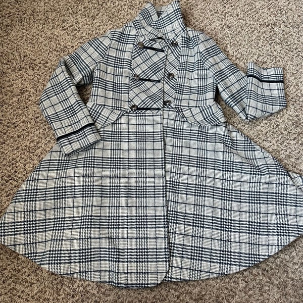 Rothschild Girls Pea Coat Skirted Black and White Plaid Coat