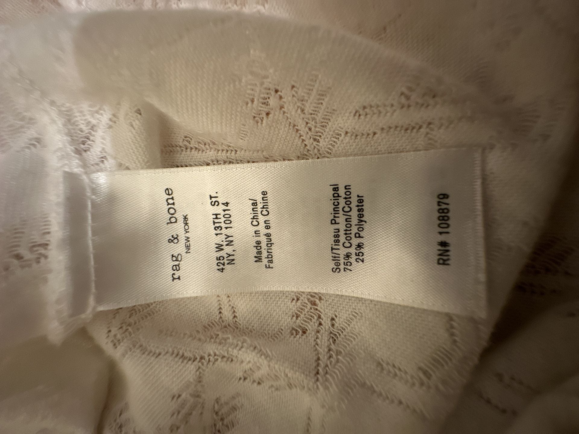 Rag & Bone/Jean White Jacquard Mock Neck Long Sleeve Top Size M 12