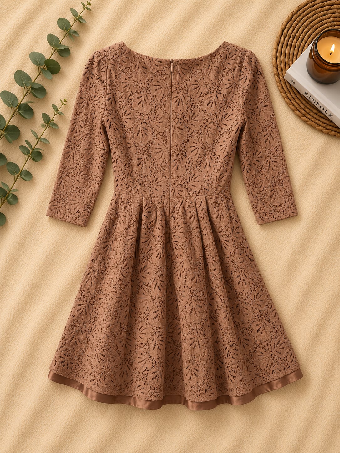 Forever 21 Brown Floral Lace 3/4 Sleeve Mini Dress 3