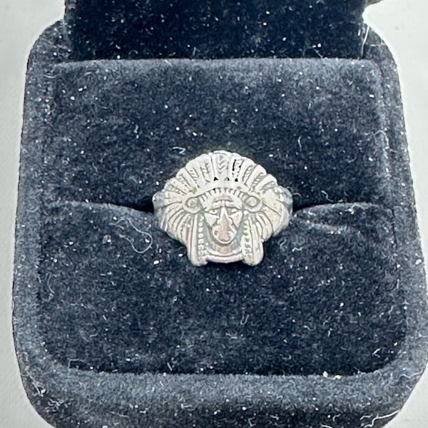 Vintage Mexican Sterling Silver Aztec Mesoamerican Mask Ring