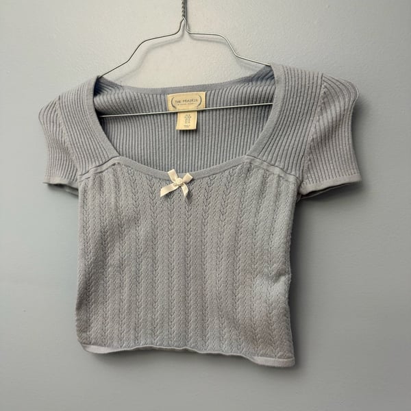 The Prairie Gray Ribbed Knit Crop Top with Bow Detail