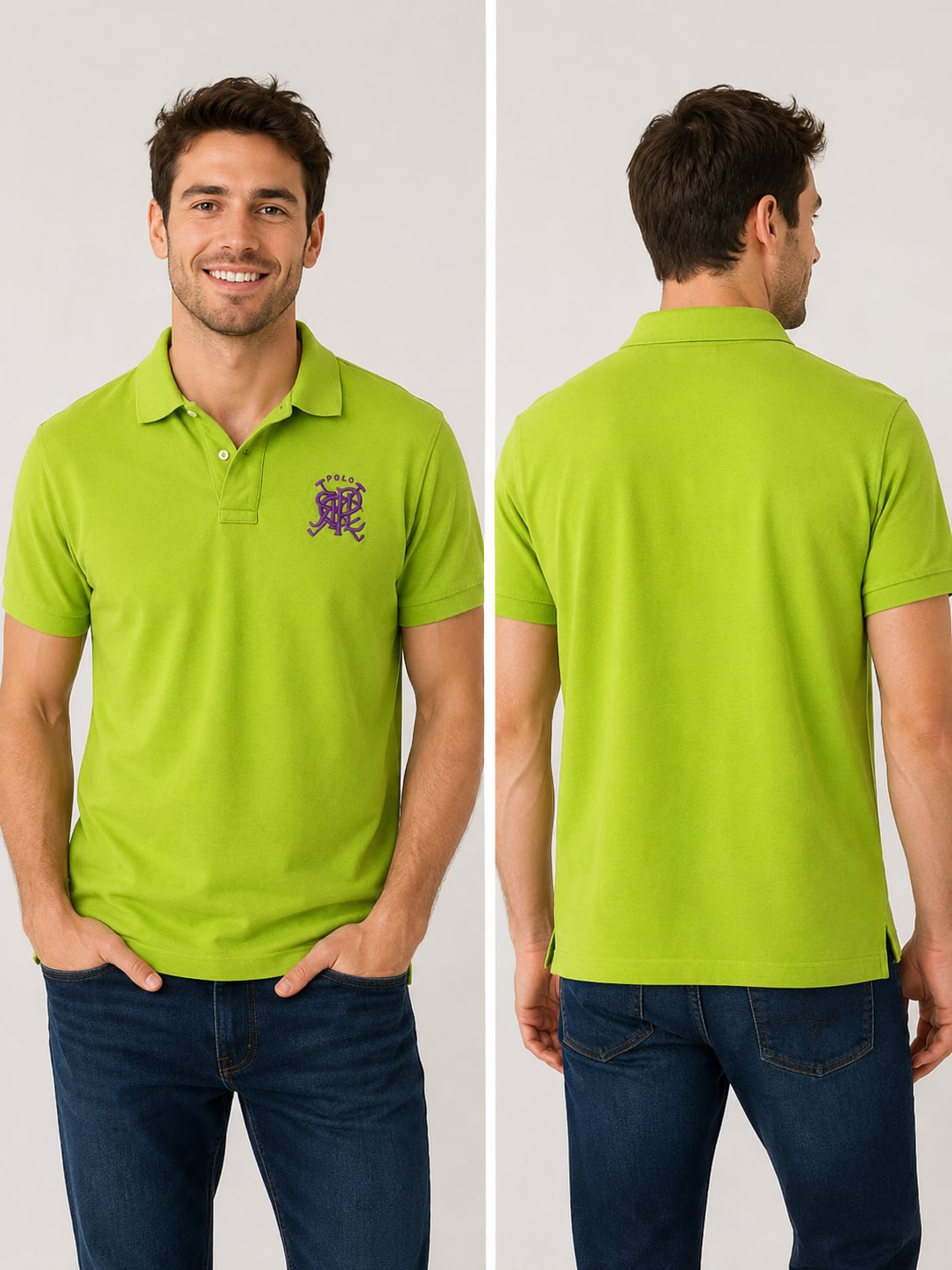 Polo by Ralph Lauren Bright Green Polo Shirt with Purple Logo, Size XL 2