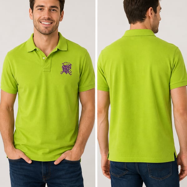 Polo by Ralph Lauren Bright Green Polo Shirt with Purple Logo, Size XL