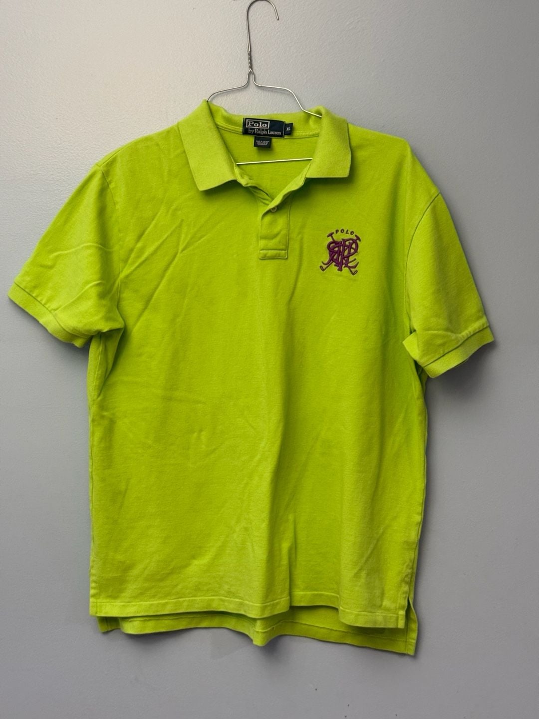 Polo by Ralph Lauren Bright Green Polo Shirt with Purple Logo, Size XL 3