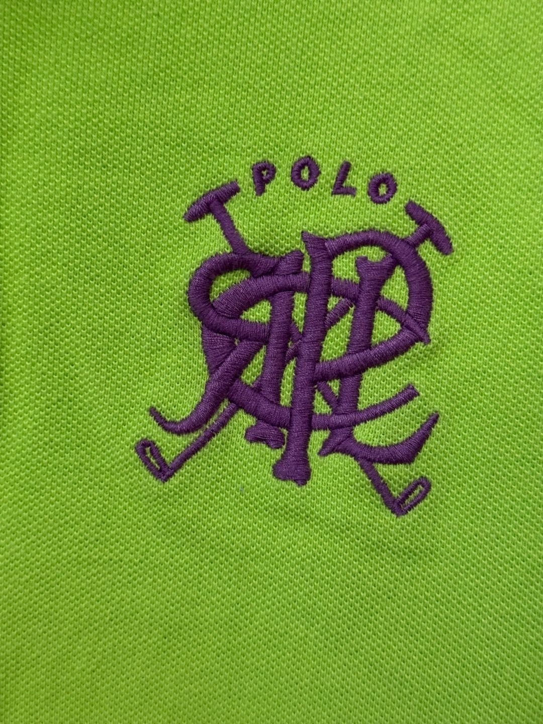 Polo by Ralph Lauren Bright Green Polo Shirt with Purple Logo, Size XL 4