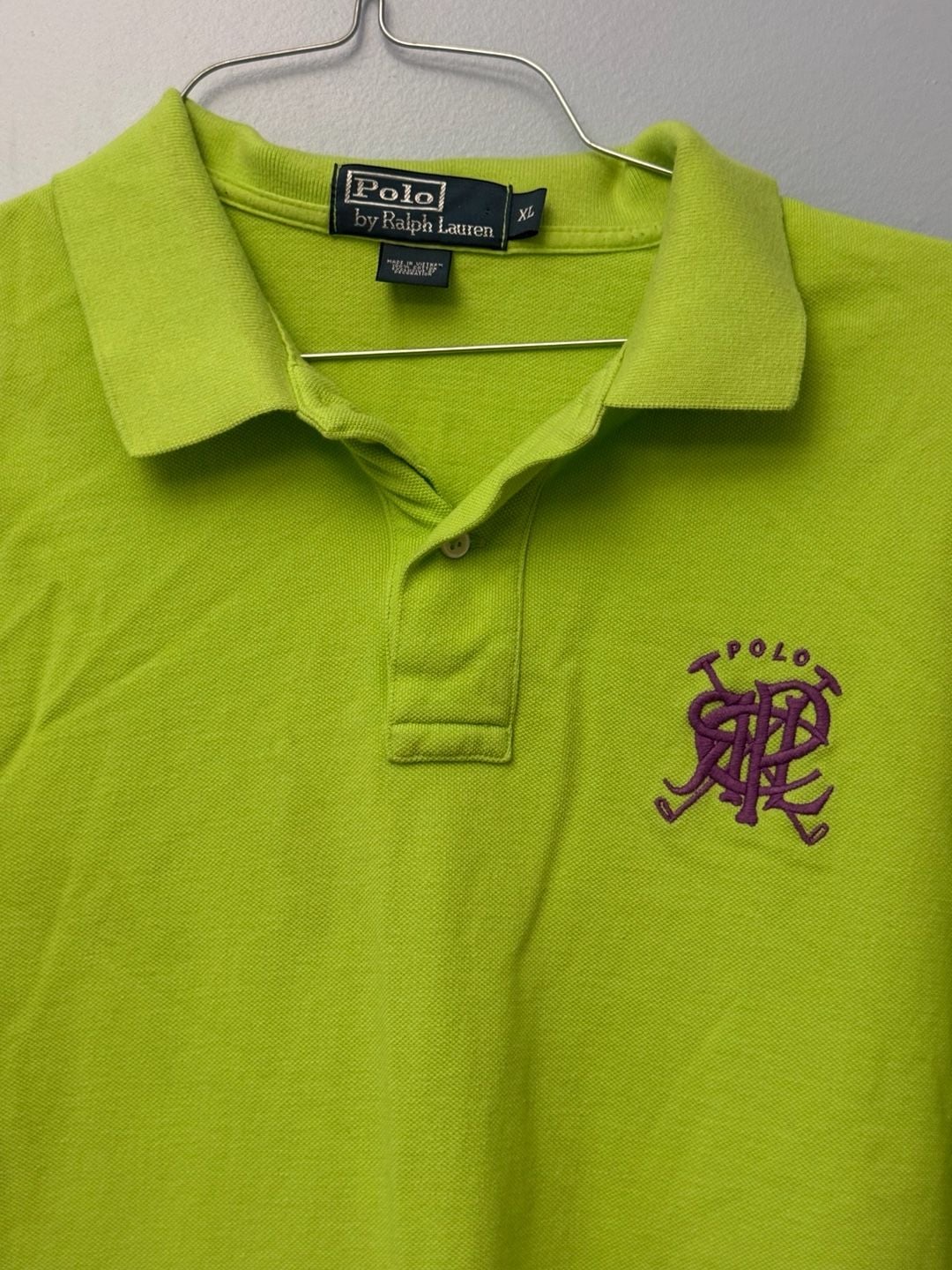 Polo by Ralph Lauren Bright Green Polo Shirt with Purple Logo, Size XL 6