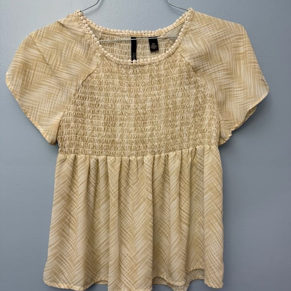 Skye's The Limit Women's Smocked Peplum Top with Pom-Pom Trim