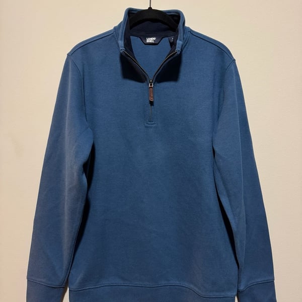 Lands’ End Men’s Bedford Quarter Zip Sweater Evening Blue Size S NWT