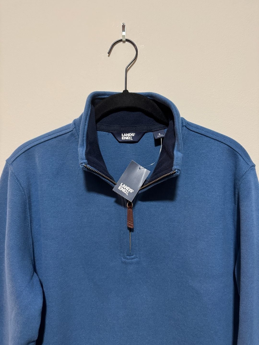 Lands’ End Men’s Bedford Quarter Zip Sweater Evening Blue Size S NWT 6