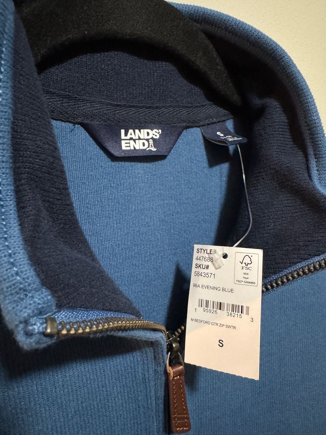 Lands’ End Men’s Bedford Quarter Zip Sweater Evening Blue Size S NWT 7
