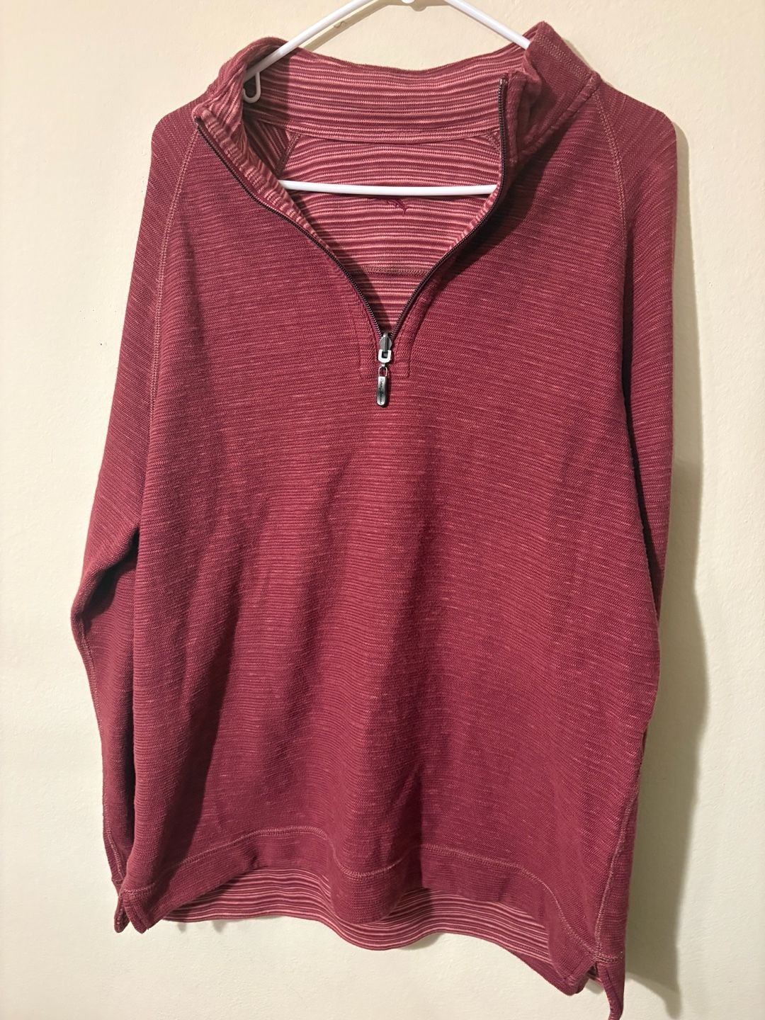 Tommy Bahama Mens Reversible Maroon Solid & Striped Quarter Zip Pullover Sweater 2