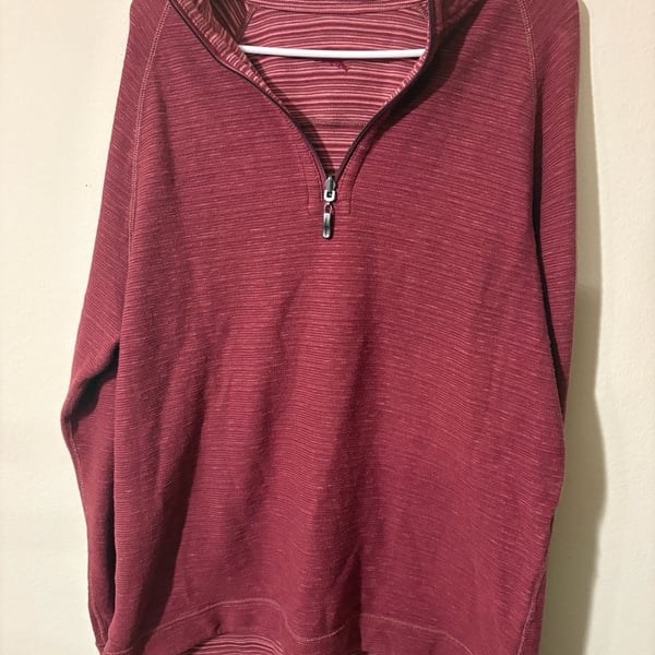 Tommy Bahama Mens Reversible Maroon Solid & Striped Quarter Zip Pullover Sweater