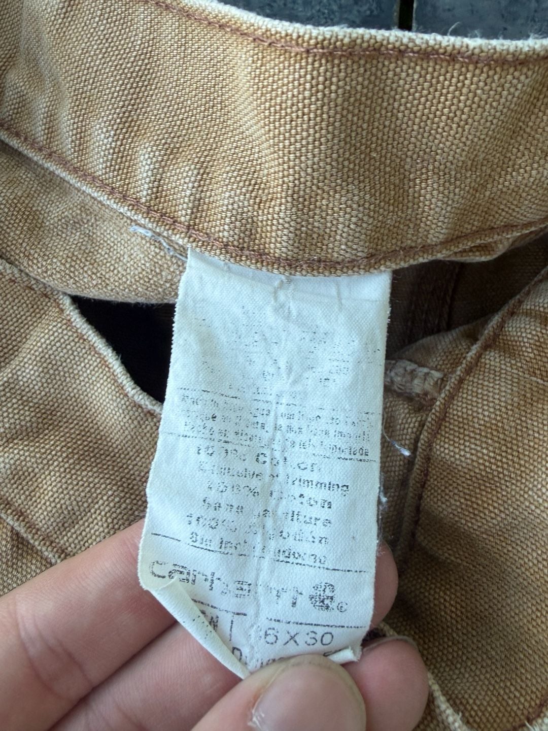 Carhartt Vintage Distressed Tan Canvas Work Pants Carpenter Dungarees Size 36x30 7