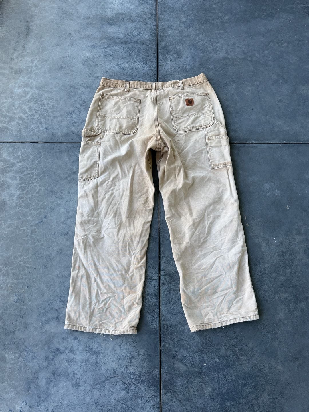 Carhartt Vintage Distressed Tan Canvas Work Pants Carpenter Dungarees Size 36x30 8