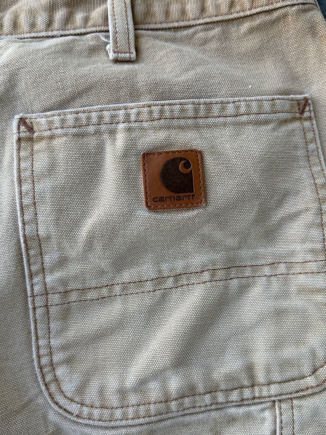 Carhartt Vintage Distressed Tan Canvas Work Pants Carpenter Dungarees Size 36x30 9