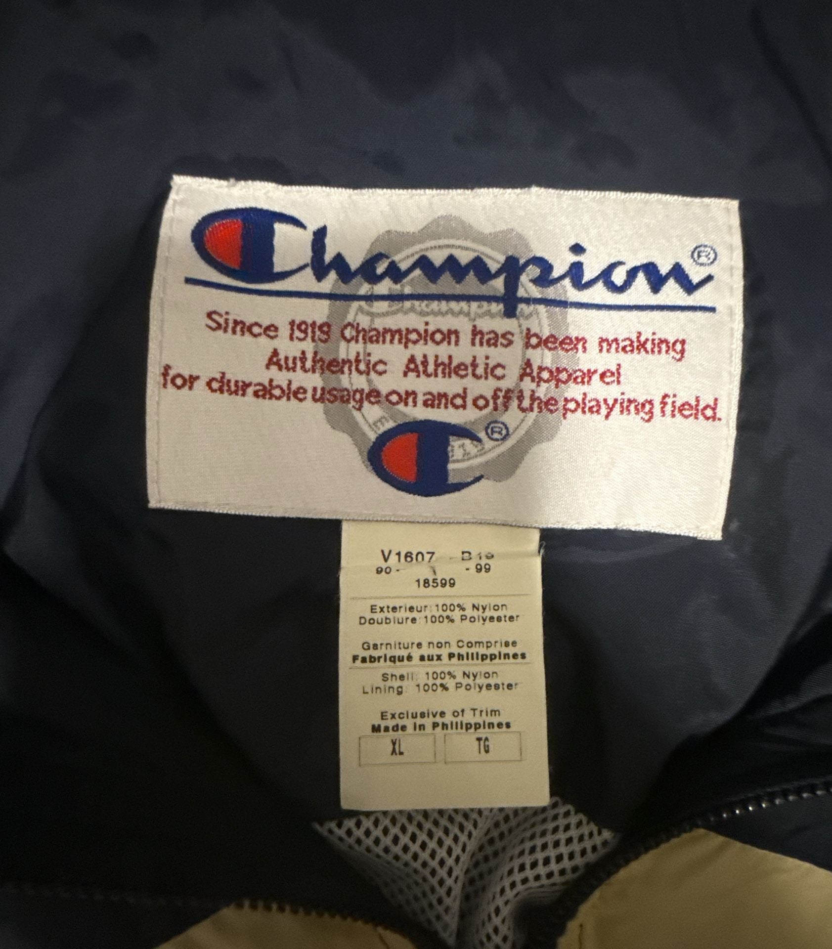 Vintage 90s Champion Notre Dame Fighting Irish Navy Blue Windbreaker Jacket XL 4