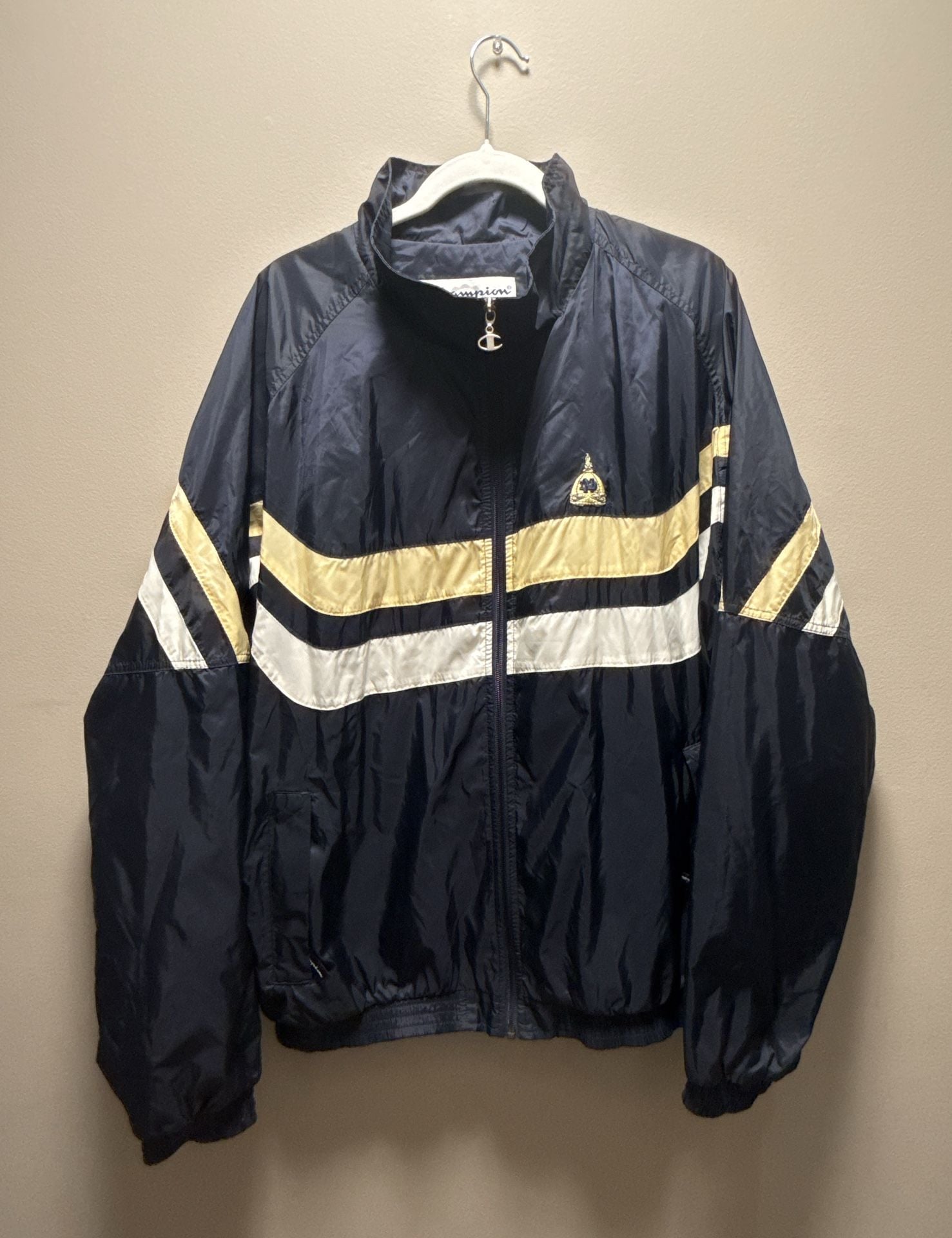 Vintage 90s Champion Notre Dame Fighting Irish Navy Blue Windbreaker Jacket XL 2
