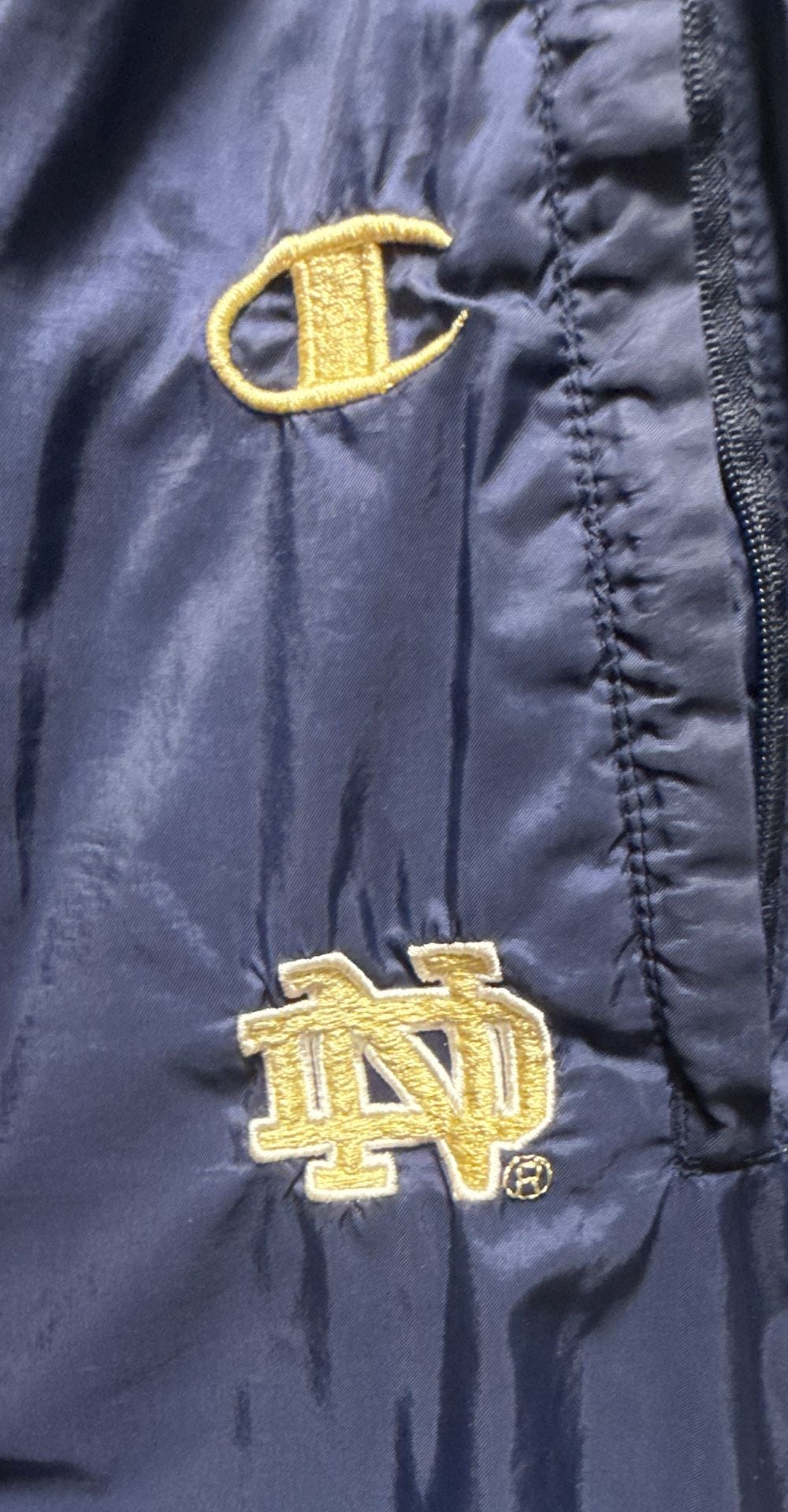 Vintage Champion Notre Dame Fighting Irish Nylon Windbreaker Track Pants XL Blue 8