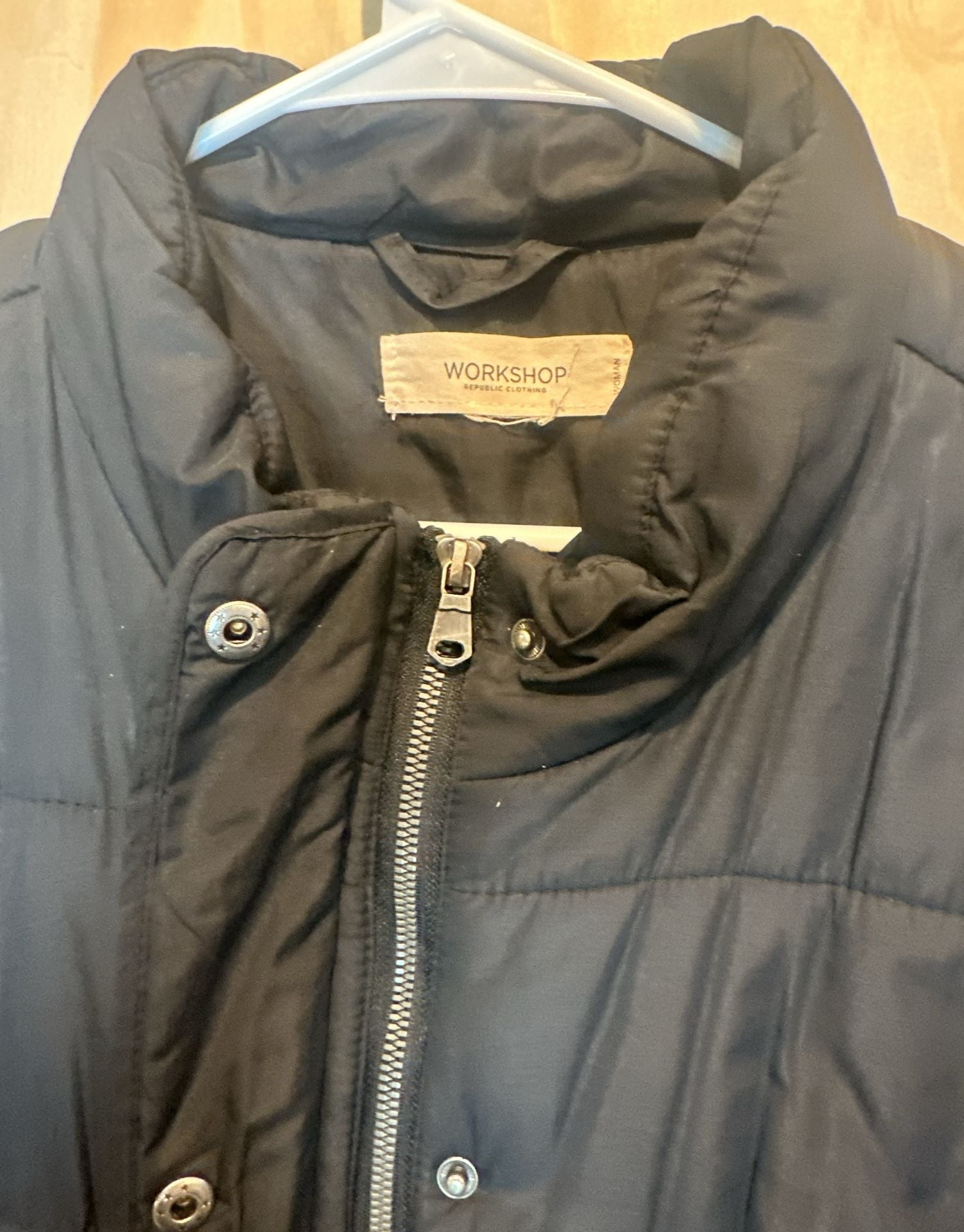 Workshop Republic Clothing Black Quilted Puffer Vest Stand Collar Size Women's 7