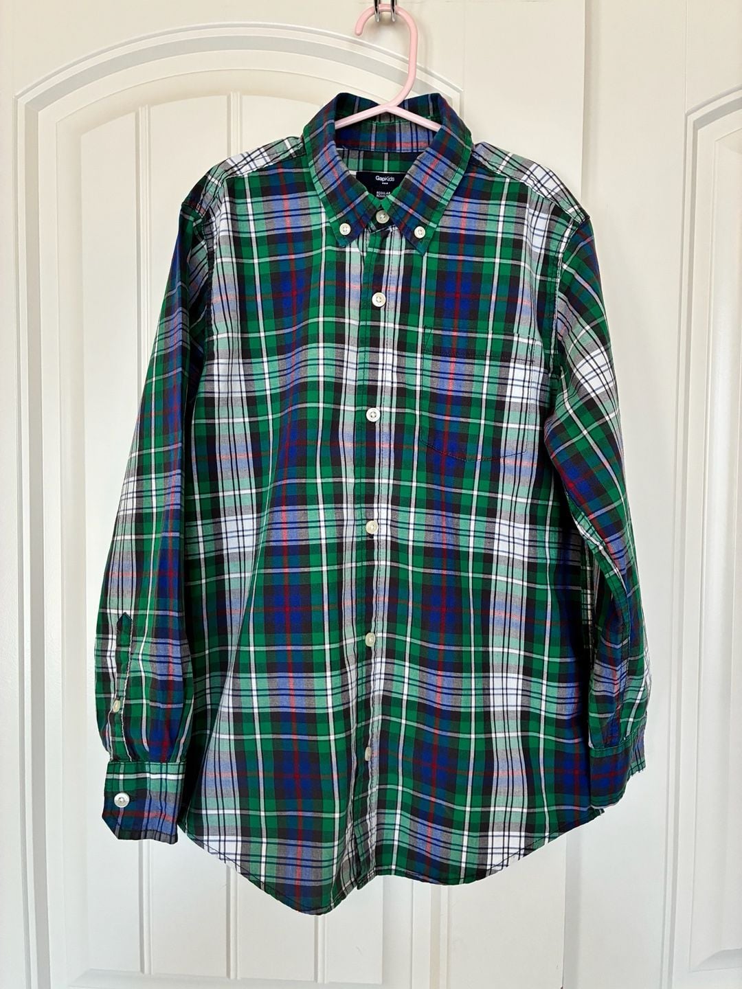 GapKids Regular Fit Green Plaid Long Sleeve Button-Down Shirt 2