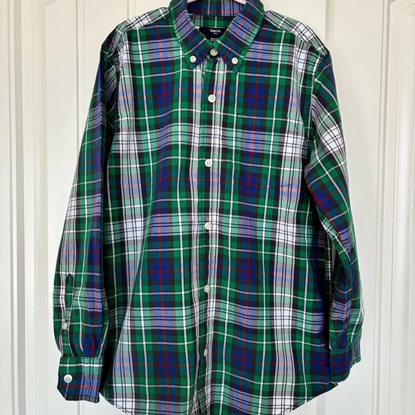 GapKids Regular Fit Green Plaid Long Sleeve Button-Down Shirt